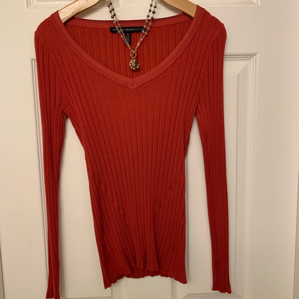 White House Black Market Ribbed V-Neck Sweater